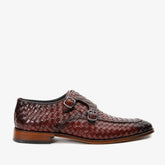 The Turan Burgundy Woven Double Monk Strap Dress Shoe For Sale