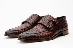 The Turan Burgundy Woven Double Monk Strap Dress Shoe For Sale