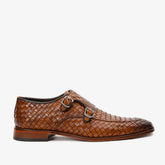 The Turan Brown Woven Double Monk Strap Dress Shoe On Sale
