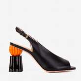 The Cimla Pumpkin Heel Black Leather Sandal All New