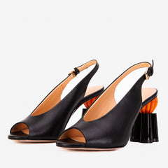 The Cimla Pumpkin Heel Black Leather Sandal All New