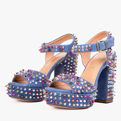 The Tampico Blue Suede Leather Spike Platform Heel Sandal Fine Craftsmanship