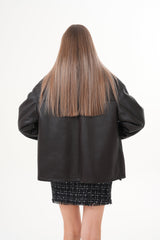 The Elise Black Shearling Leather Jacket For Sale