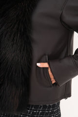 The Elise Black Shearling Leather Jacket For Sale