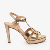 The Parisian Gold Leather T-Strap Platform Heel Sandal Exclusive Style