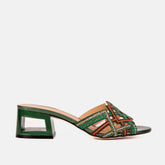 The Palma Green Glitter Leather Block Heel Sandal Universal Fit