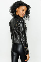 The Queen Pythn Skin Black Leather Jacket Universal Fit