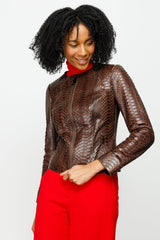 The Mekke Pythn Skin Brown Leather Jacket Fine Craftsmanship