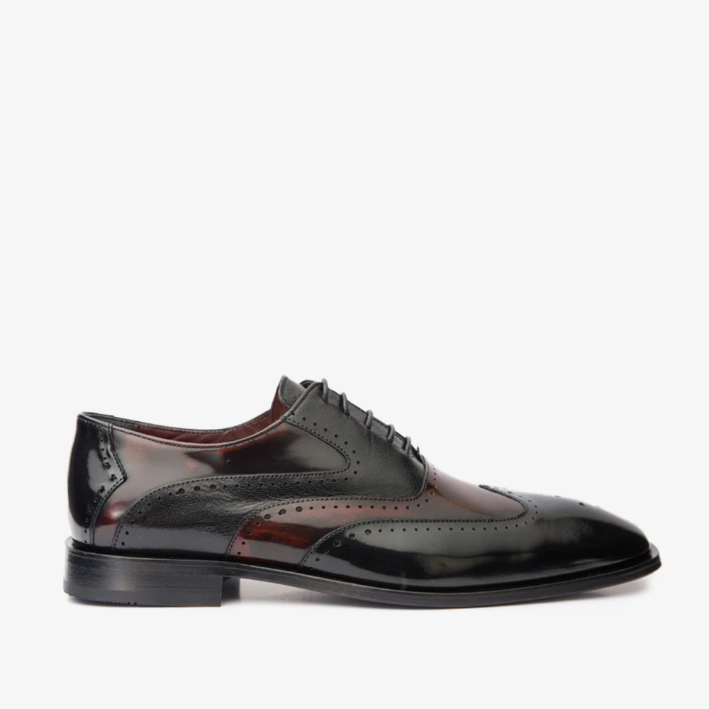 The Dicle Black\/Burgundy Wingtip Semi Brogue Derby Shoe All New