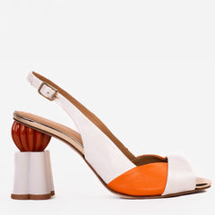 The Rize White Leather Pumpkin Heel Sandal Exclusive Style
