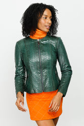 The Mekke Pythn Skin Green Leather Jacket On Sale