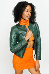 The Mekke Pythn Skin Green Leather Jacket On Sale