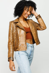 The Nayro Pythn Tan Leather Jacket Universal Fit
