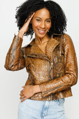 The Queen Pythn Skin Tan Leather Jacket Fine Craftsmanship