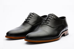 The Gambaha Black Leather Quarter Brogue Cap Toe Oxford Shoe Universal Fit