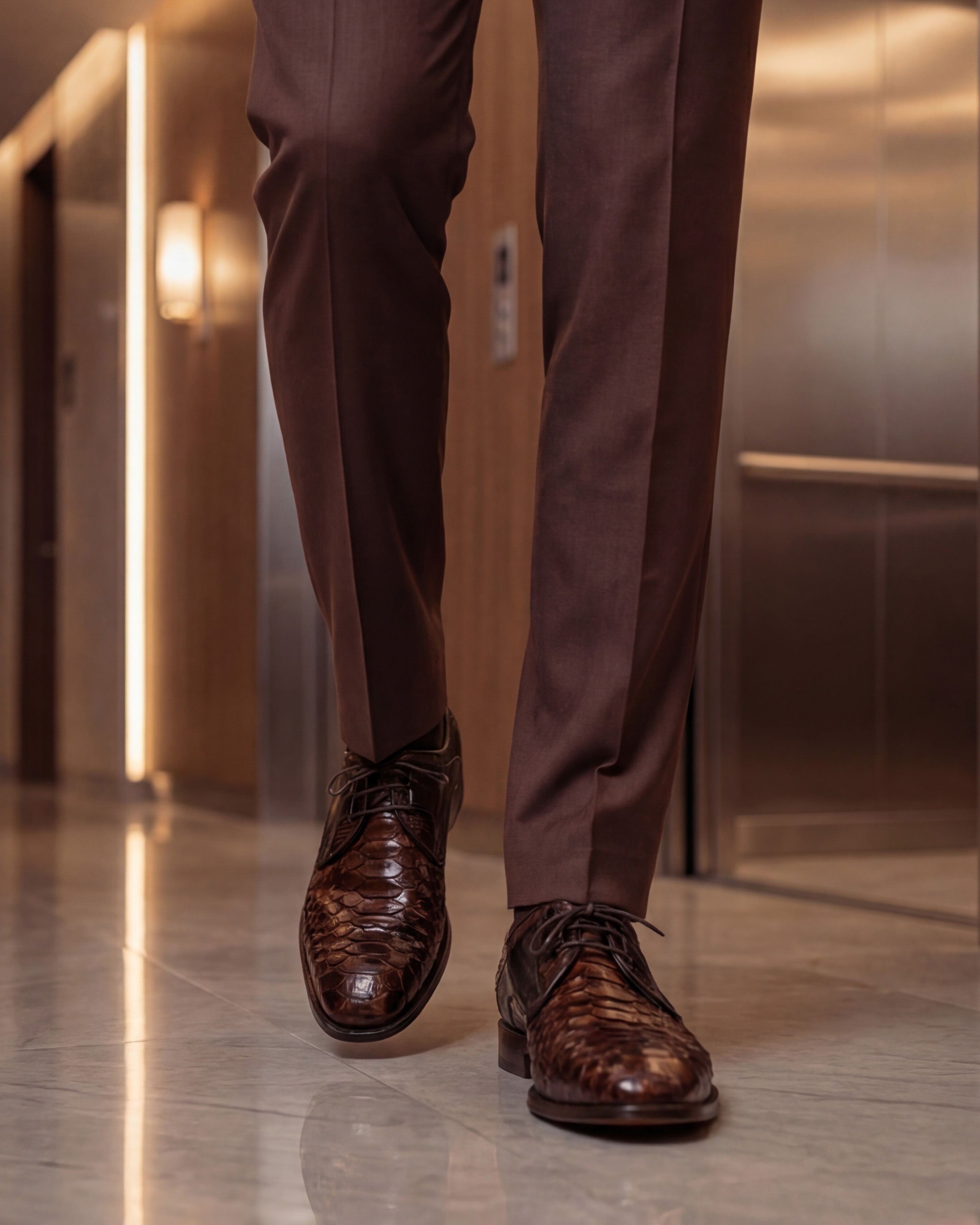 The Valmont Tan Python Leather Derby Shoe On Sale