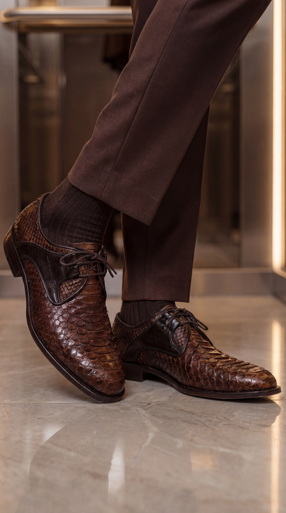 The Valmont Tan Python Leather Derby Shoe On Sale