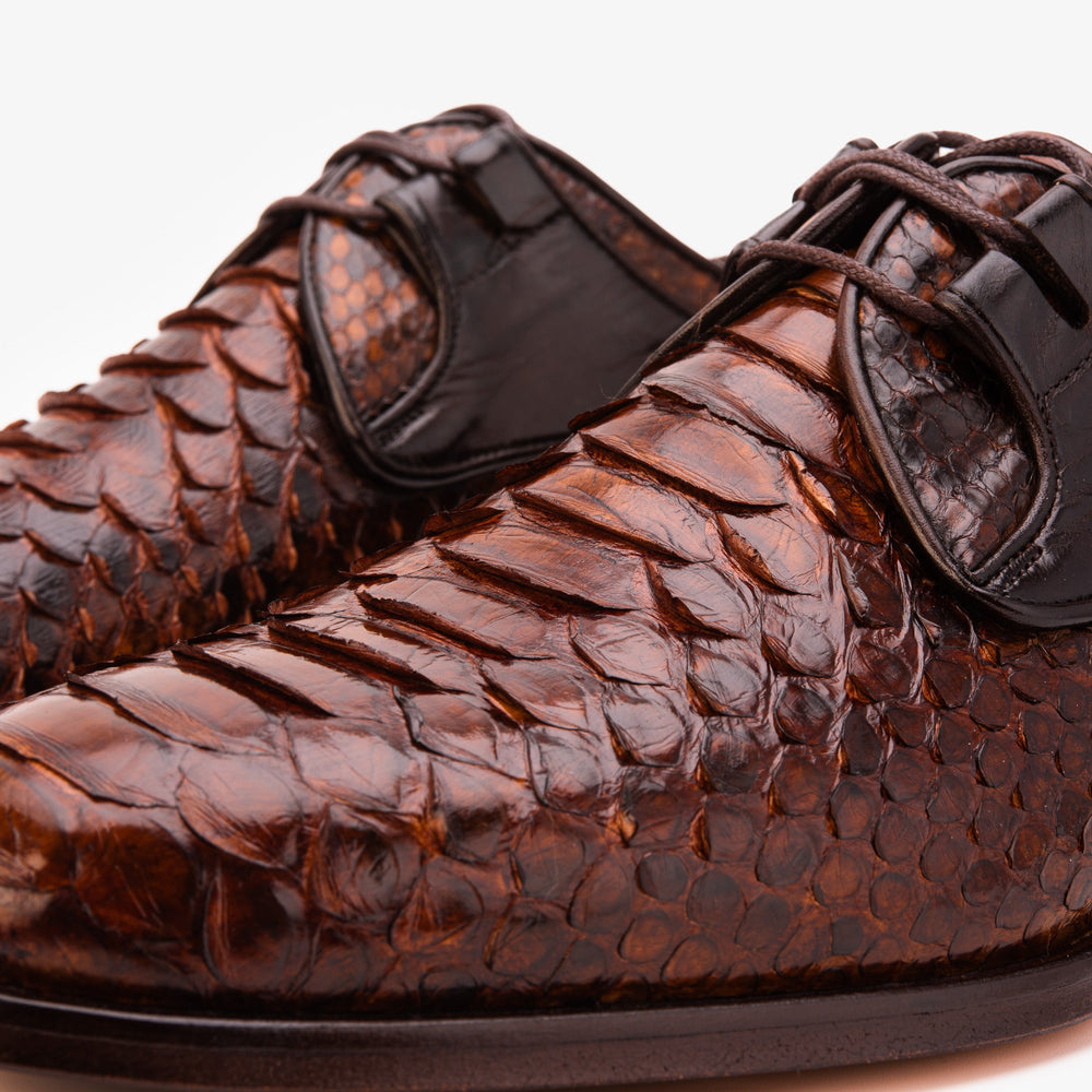 The Valmont Tan Python Leather Derby Shoe On Sale