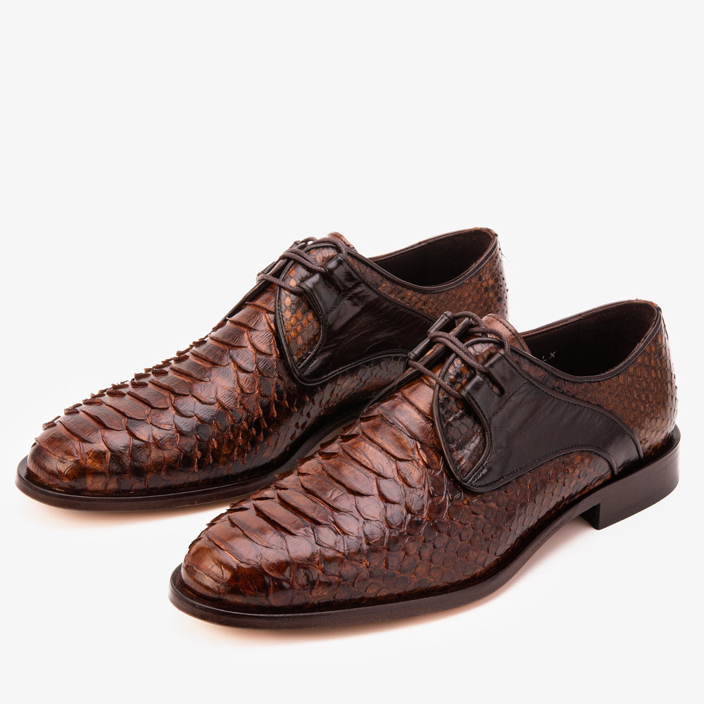 The Valmont Tan Python Leather Derby Shoe On Sale