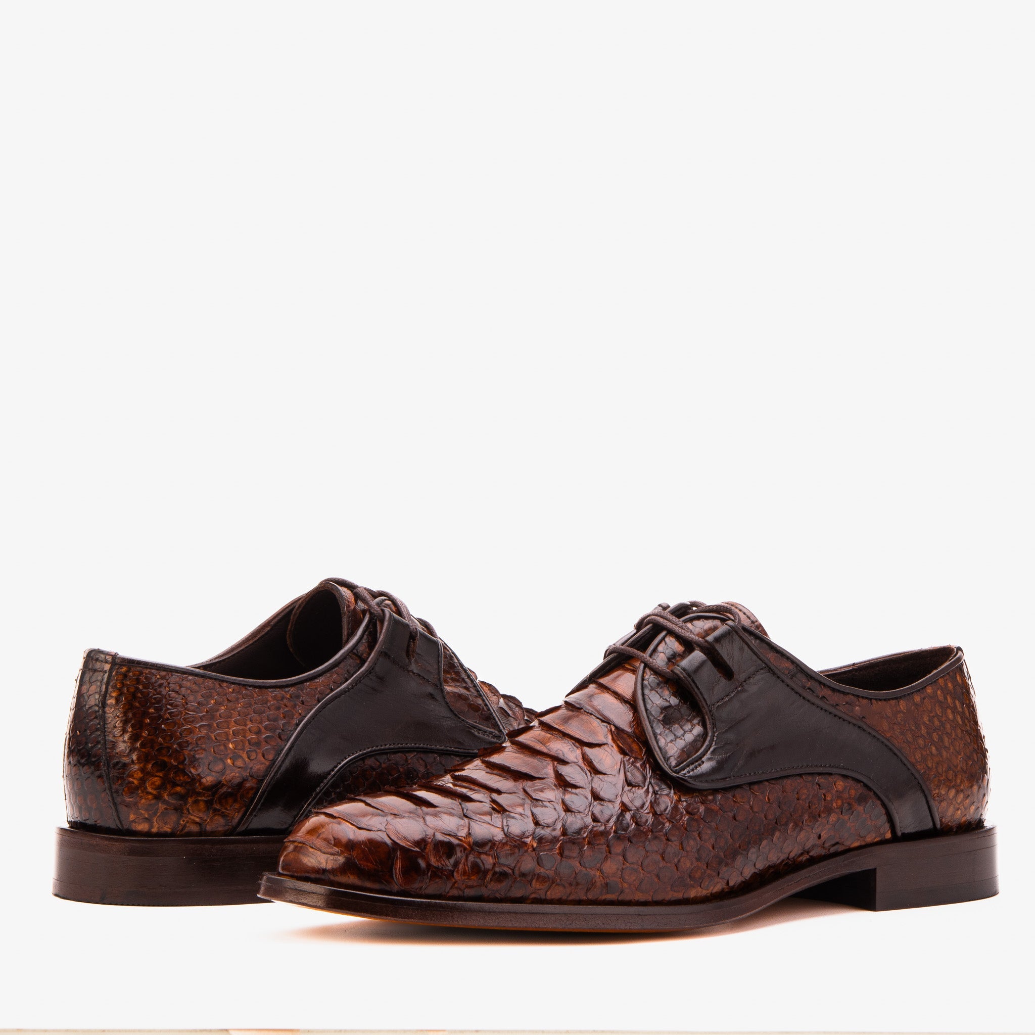 The Valmont Tan Python Leather Derby Shoe On Sale