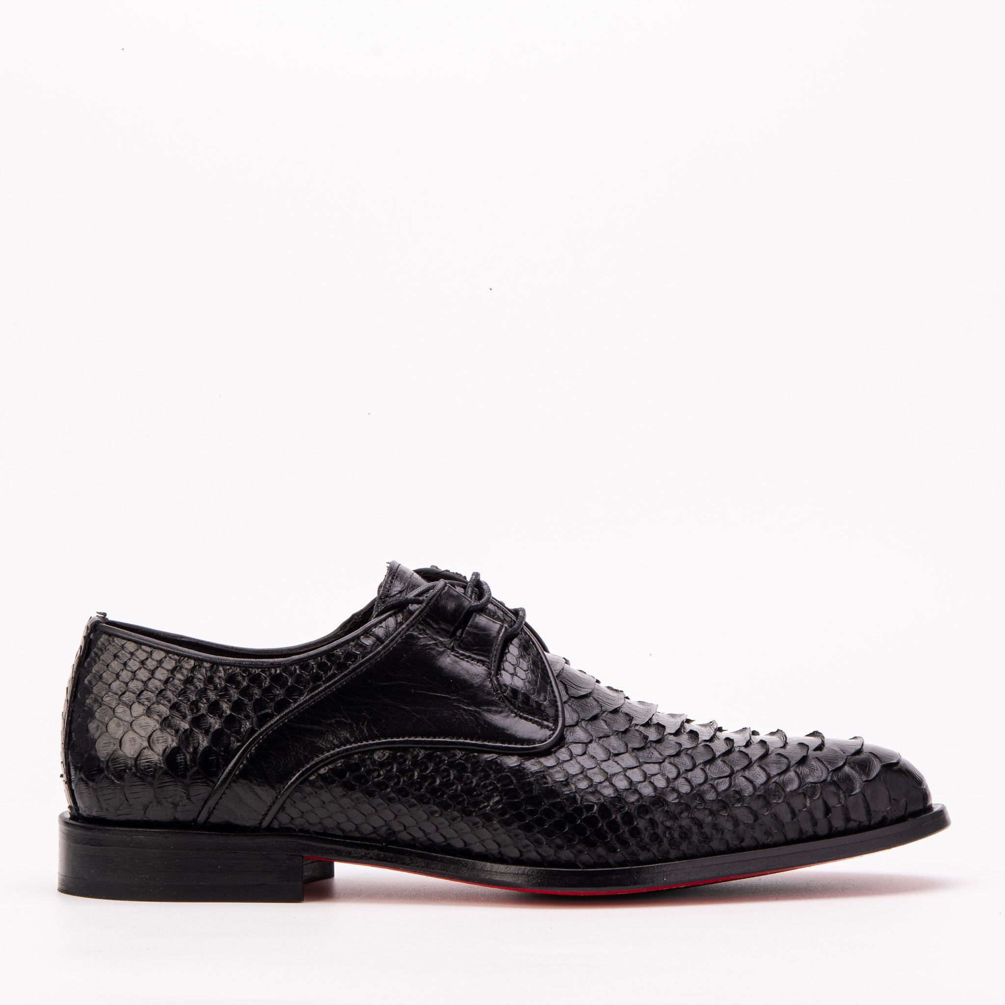 The Valmont Black Python Leather Derby Shoe For Sale