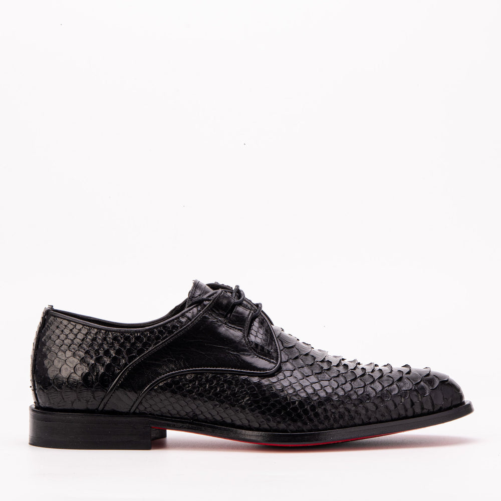 The Valmont Black Python Leather Derby Shoe For Sale