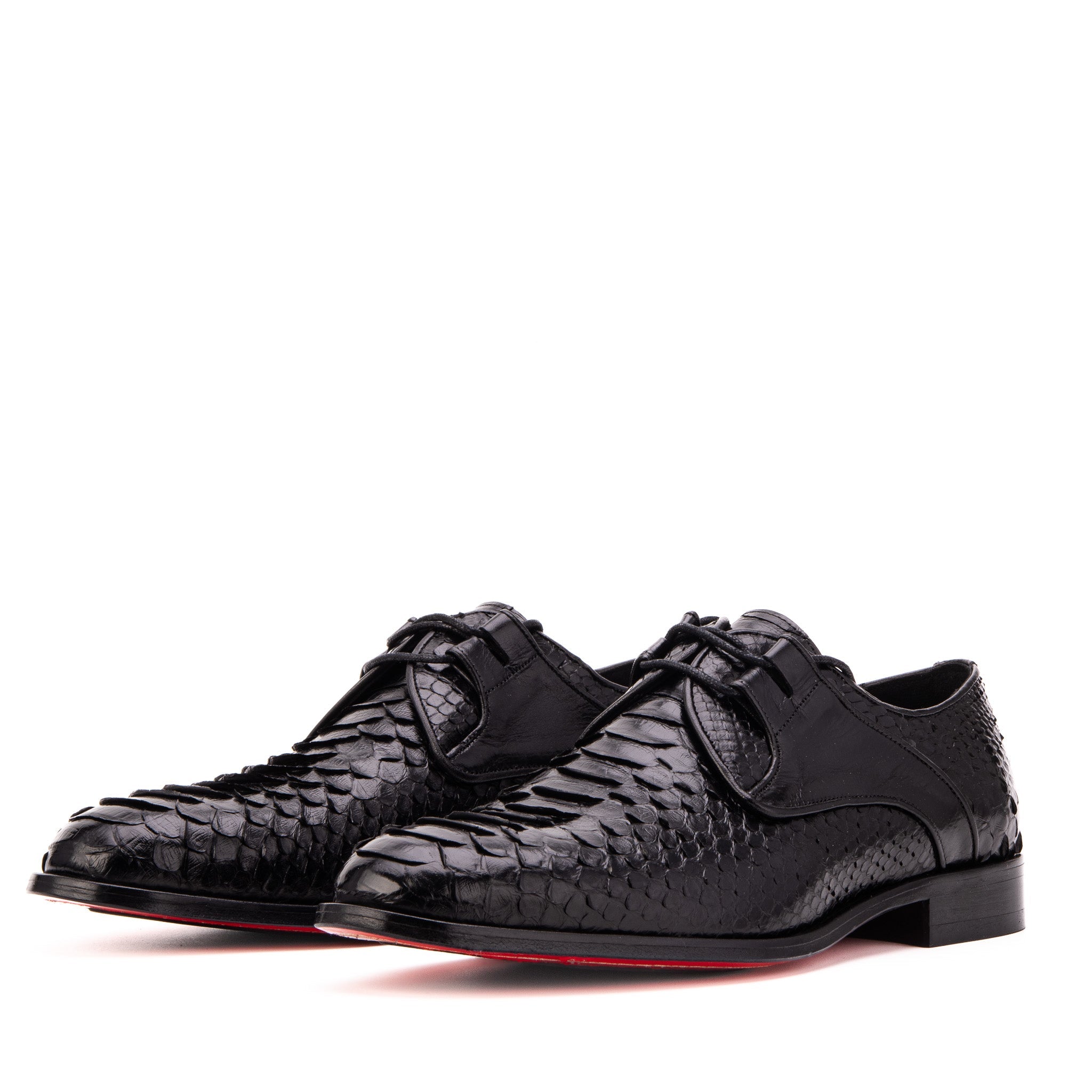 The Valmont Black Python Leather Derby Shoe For Sale