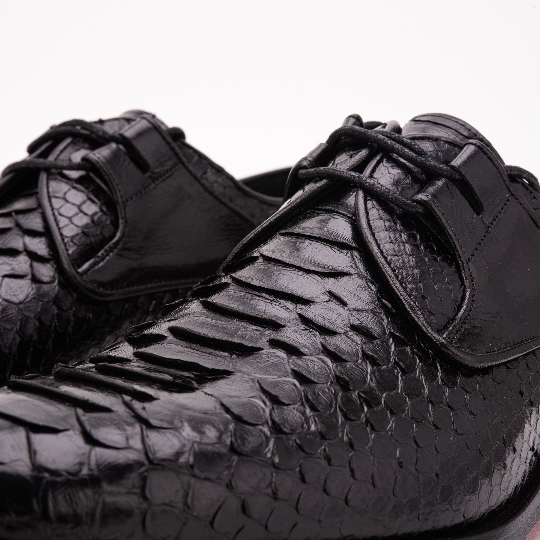 The Valmont Black Python Leather Derby Shoe For Sale