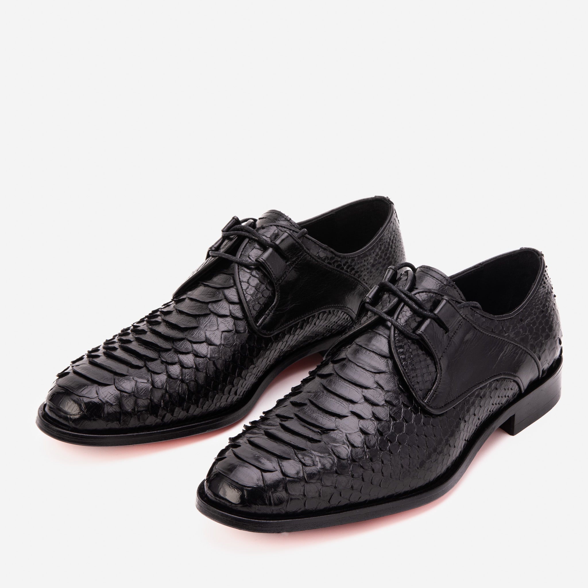 The Valmont Black Python Leather Derby Shoe For Sale