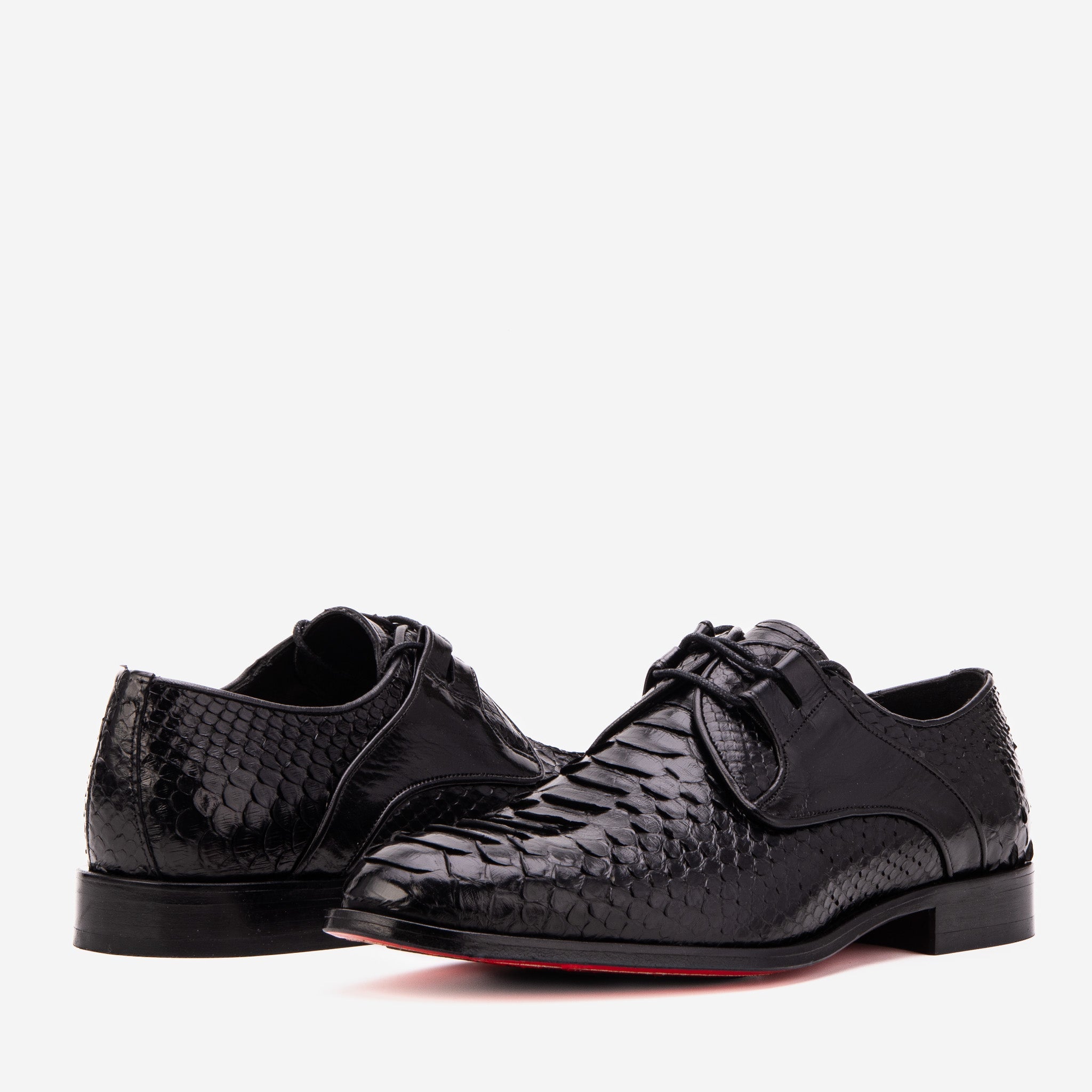 The Valmont Black Python Leather Derby Shoe For Sale