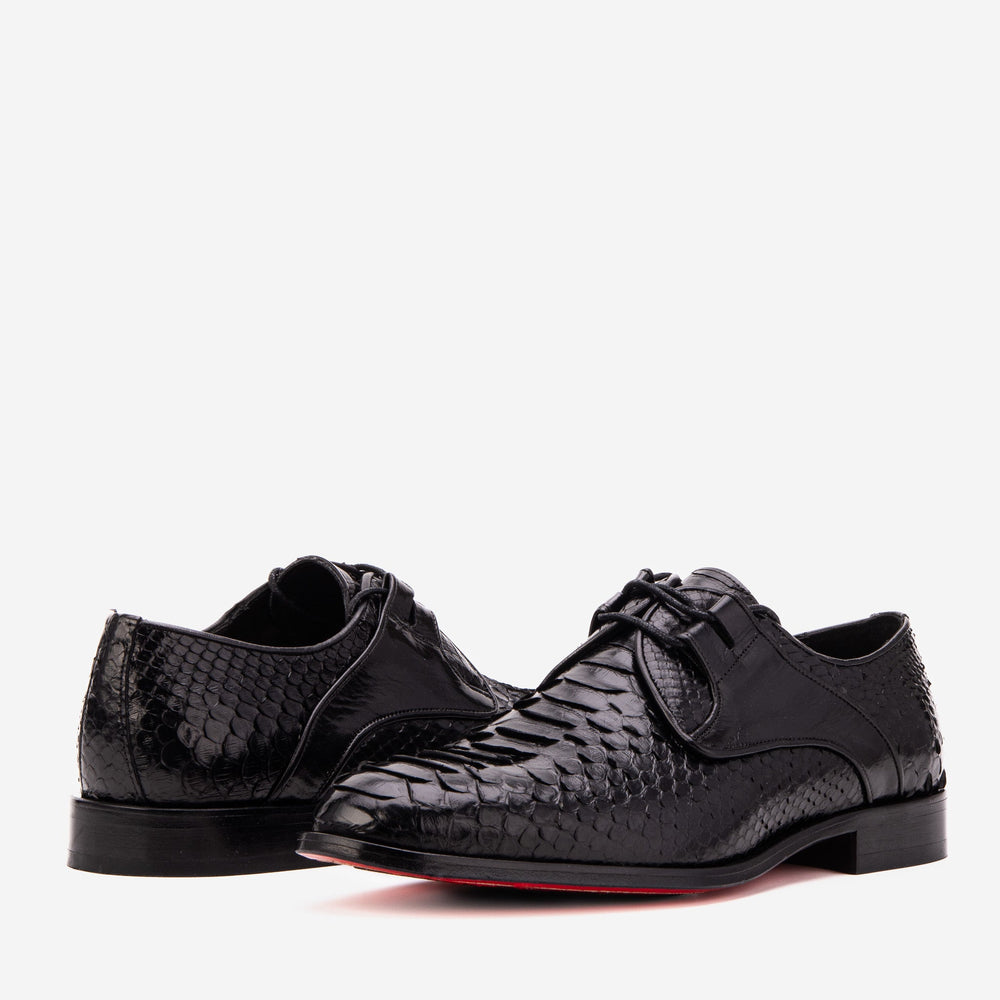 The Valmont Black Python Leather Derby Shoe For Sale