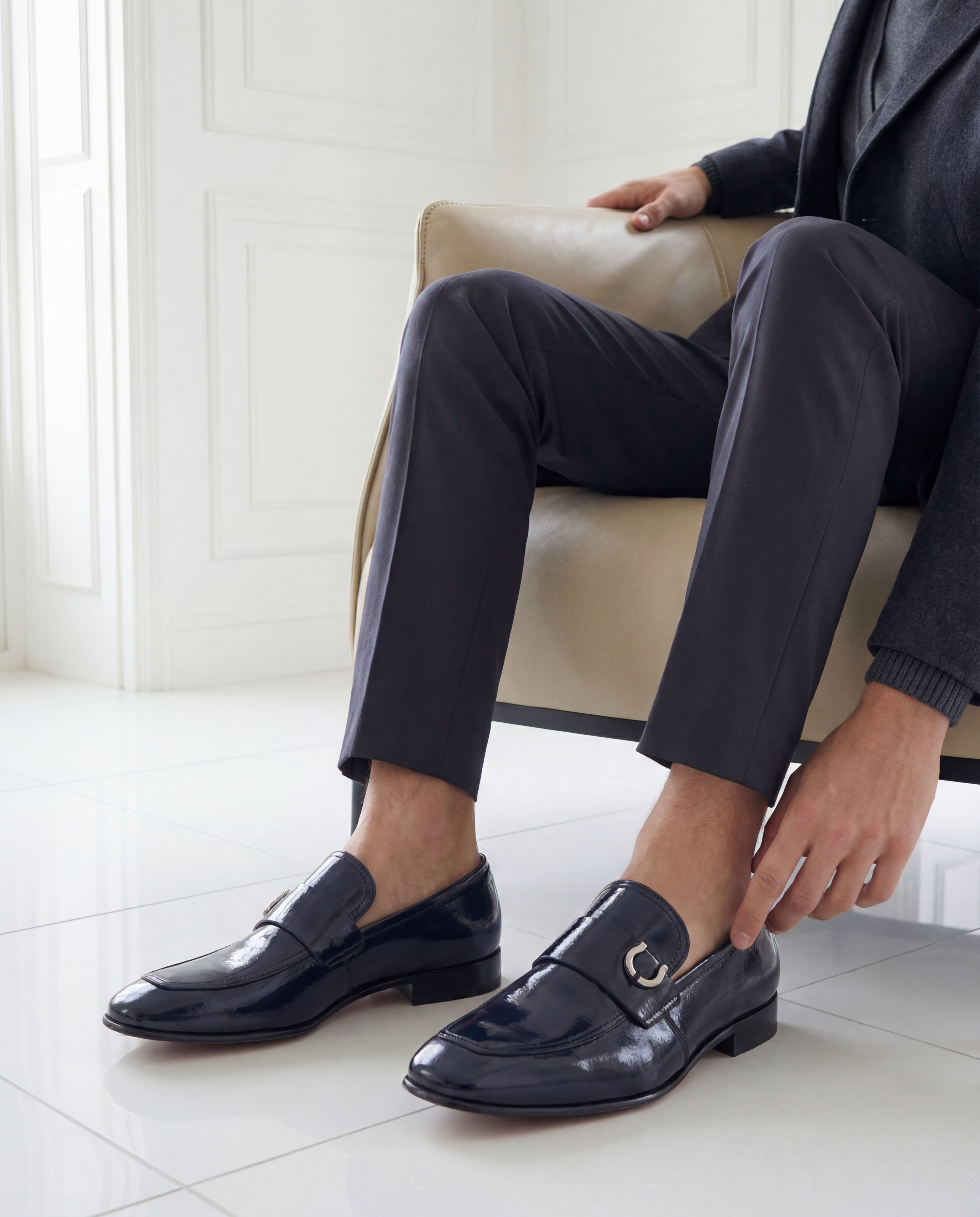 The Blackwell Navy Patent Bit Loafer Shoe All New
