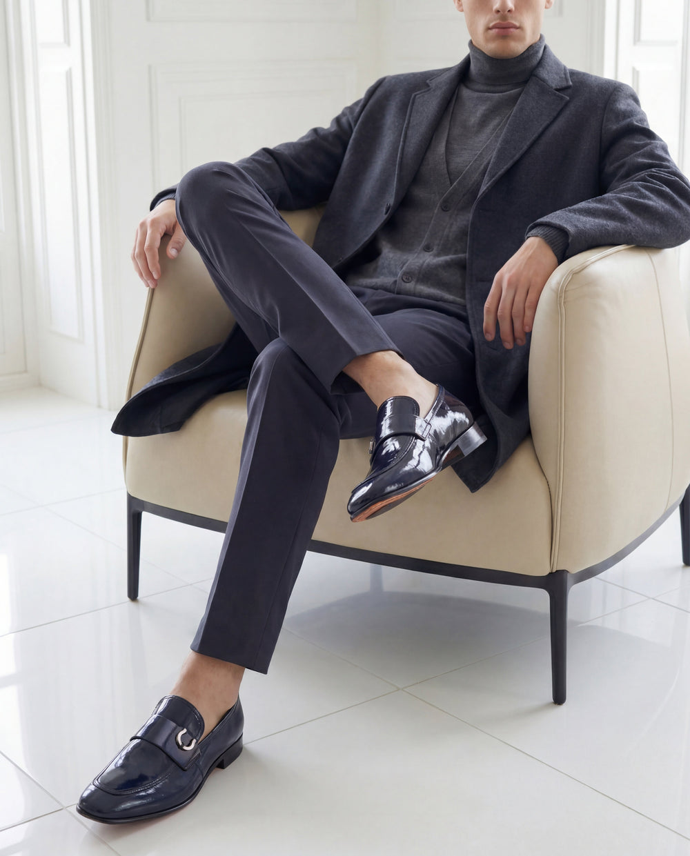 The Blackwell Navy Patent Bit Loafer Shoe All New