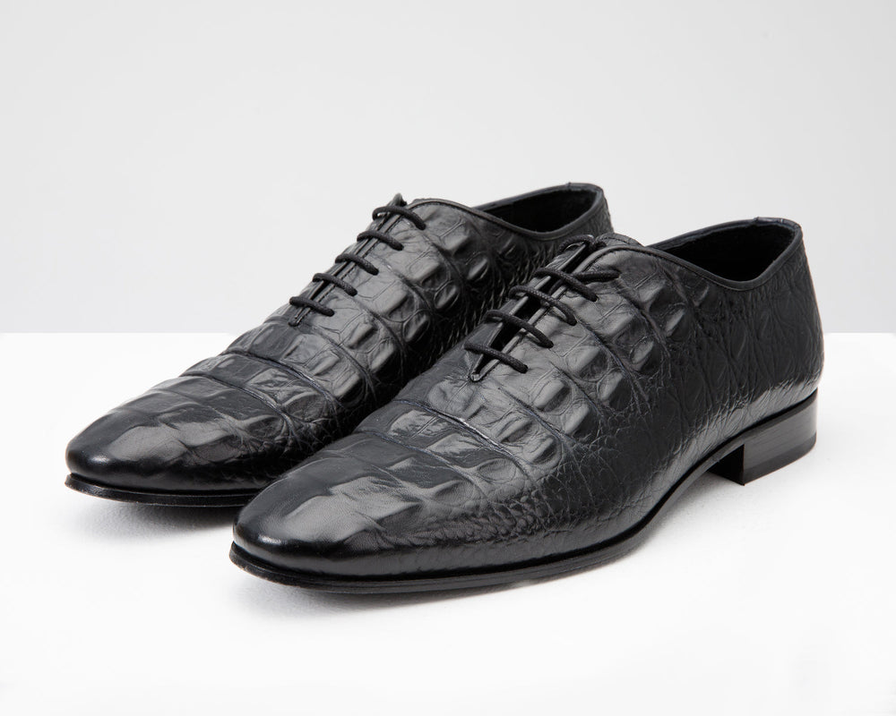 The Randor Black Crocodile Leather Oxford Shoe On Sale