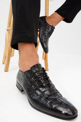The Randor Black Crocodile Leather Oxford Shoe On Sale