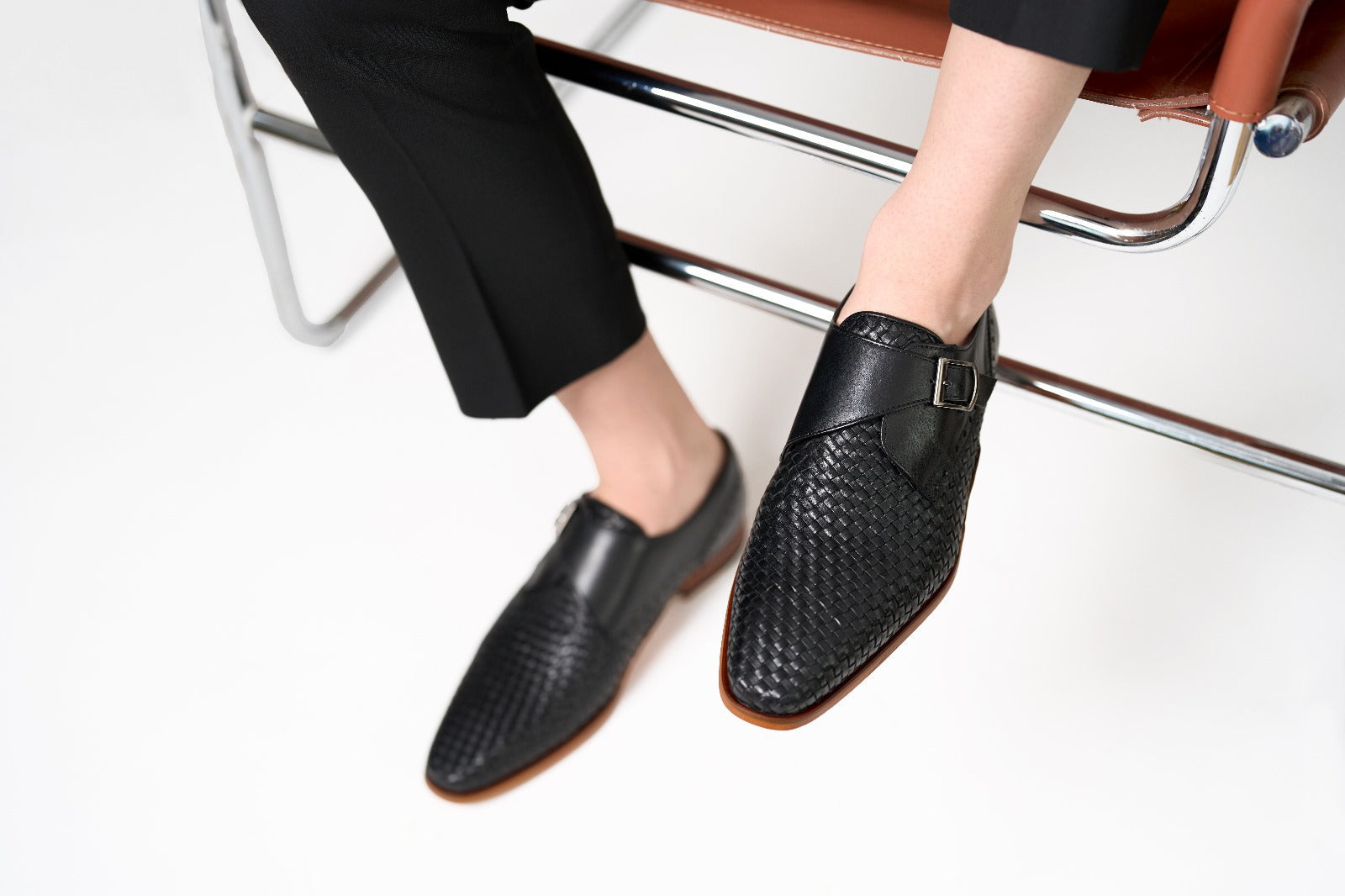 The Rolls  Woven Black Leather Single Monk Strap  Handmade Shoe All New