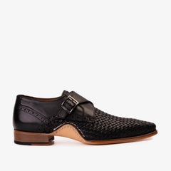 The Rolls  Woven Black Leather Single Monk Strap  Handmade Shoe All New