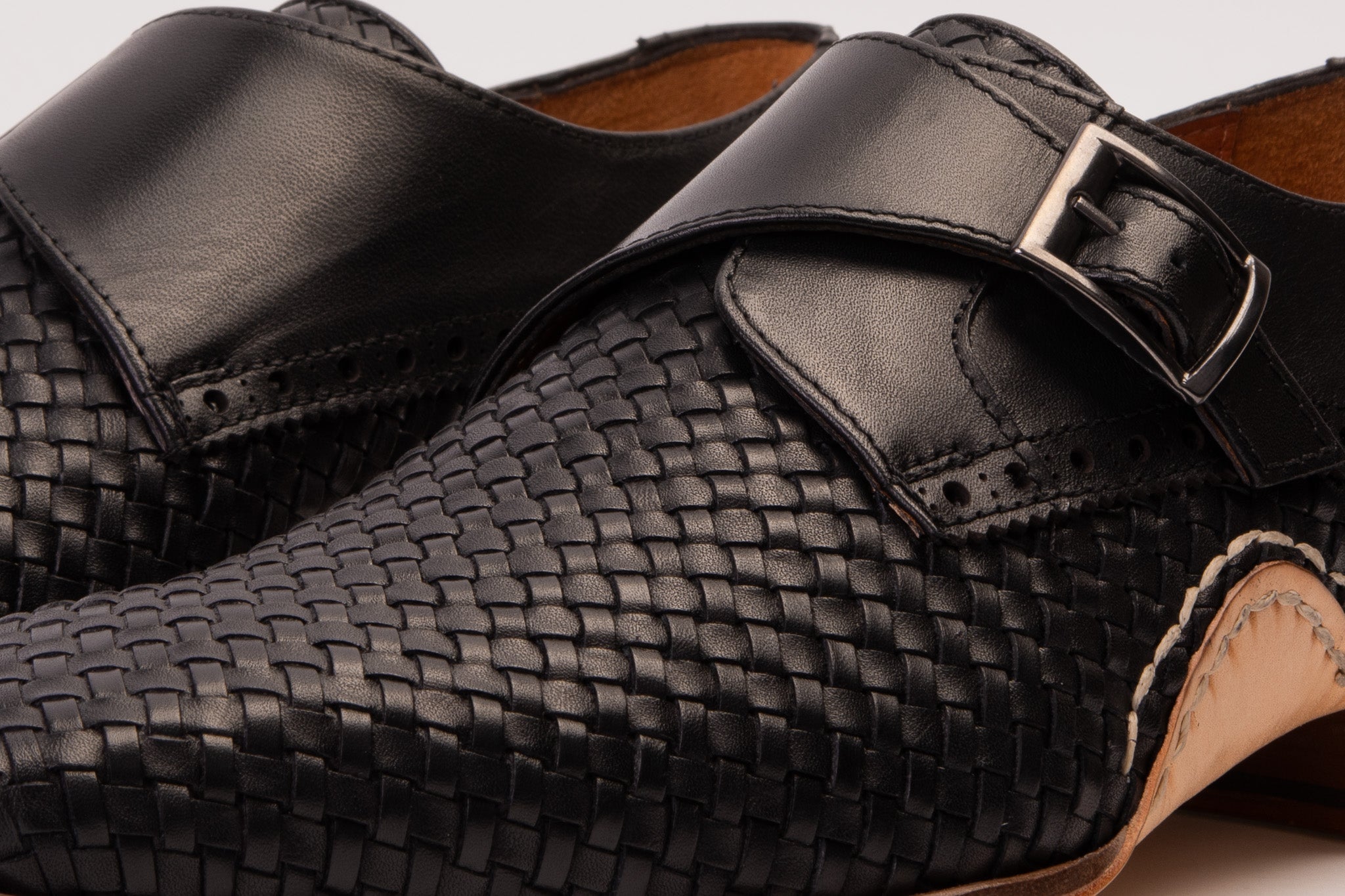 The Rolls  Woven Black Leather Single Monk Strap  Handmade Shoe All New