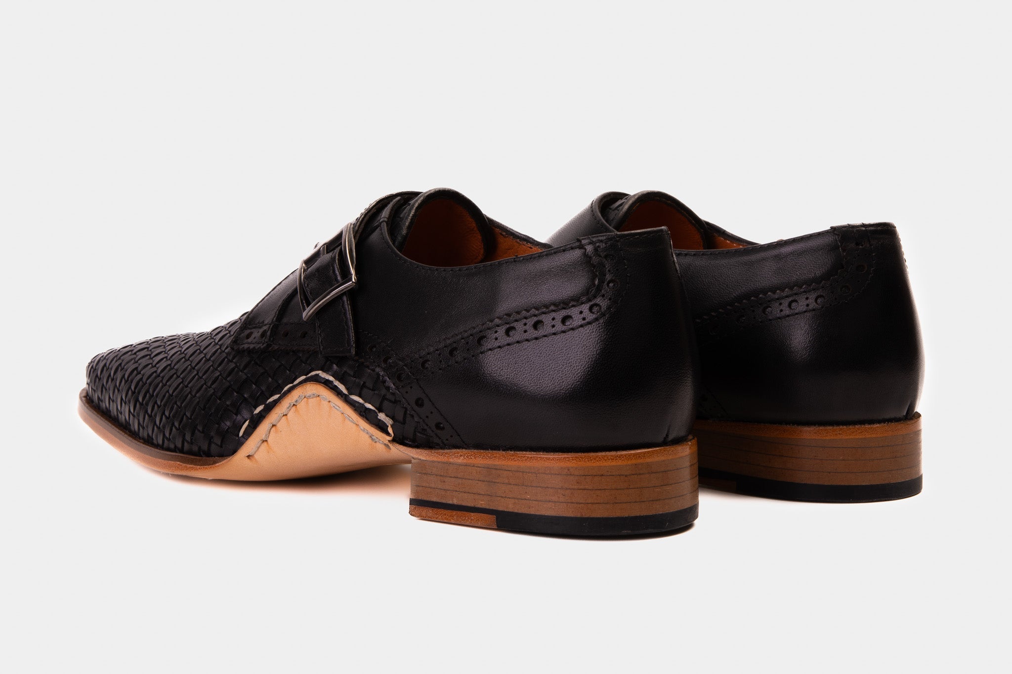 The Rolls  Woven Black Leather Single Monk Strap  Handmade Shoe All New