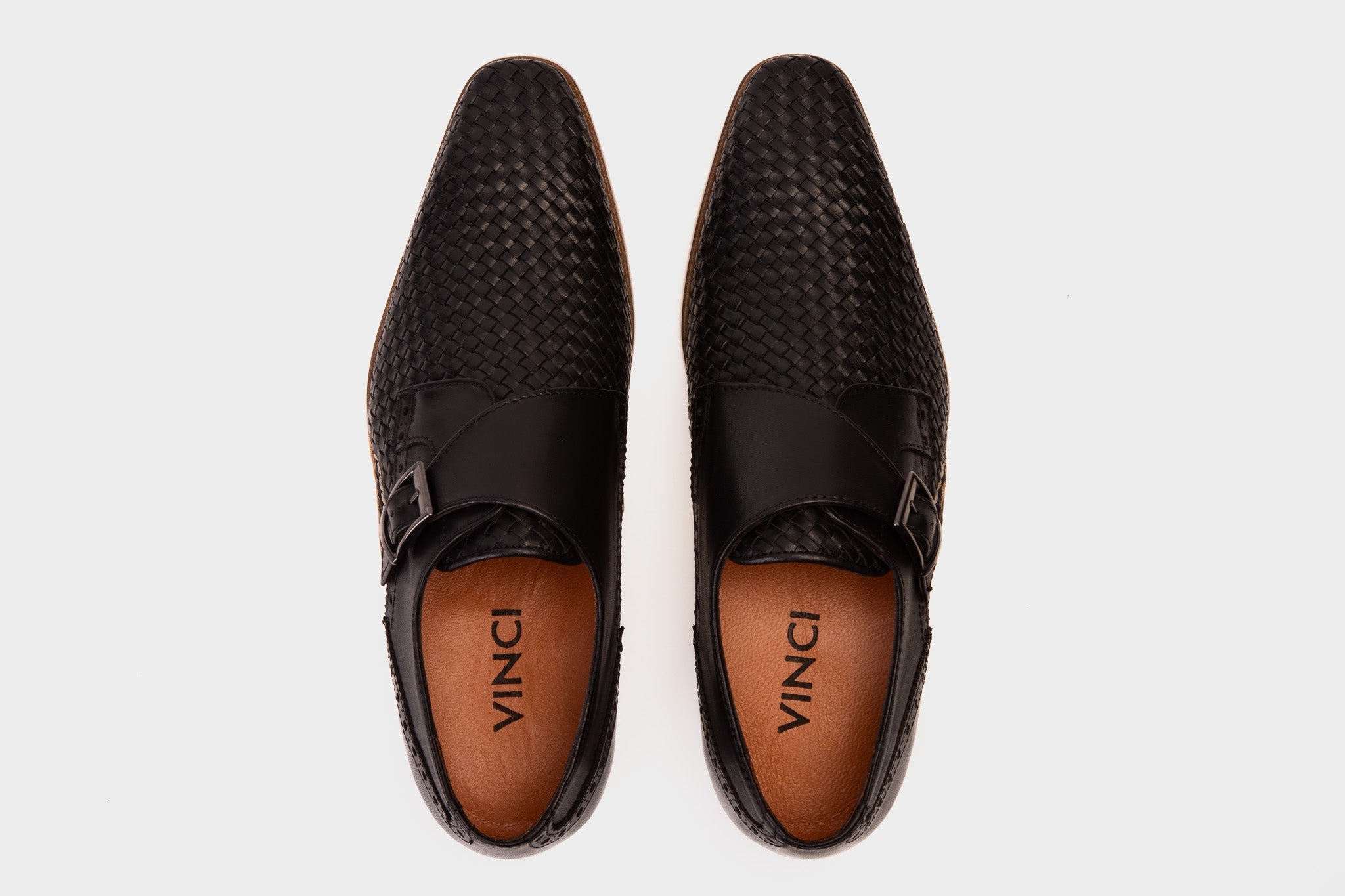 The Rolls  Woven Black Leather Single Monk Strap  Handmade Shoe All New