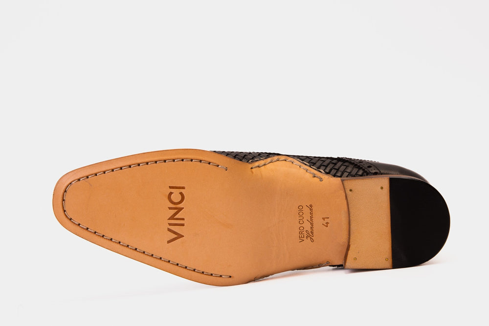 The Rolls  Woven Black Leather Single Monk Strap  Handmade Shoe All New