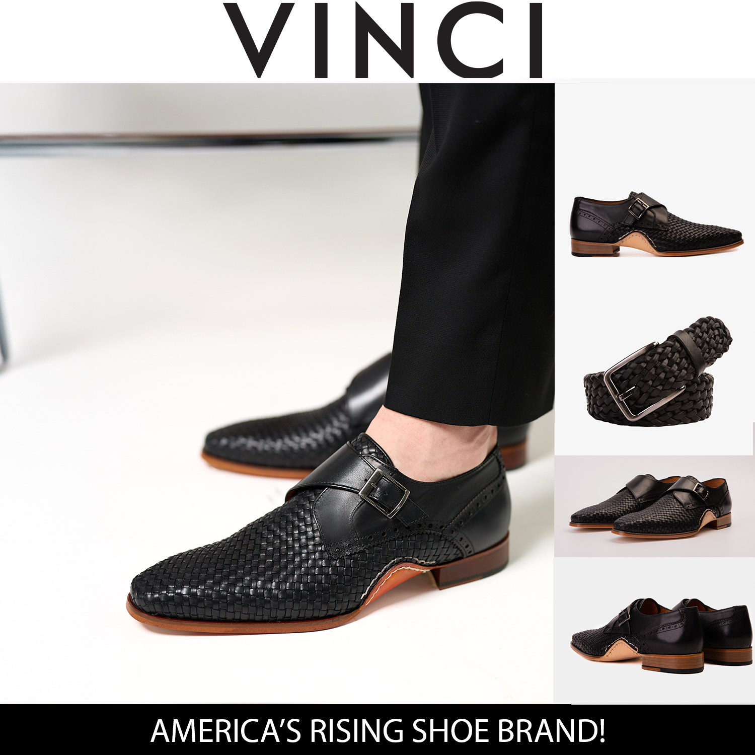 The Rolls  Woven Black Leather Single Monk Strap  Handmade Shoe All New