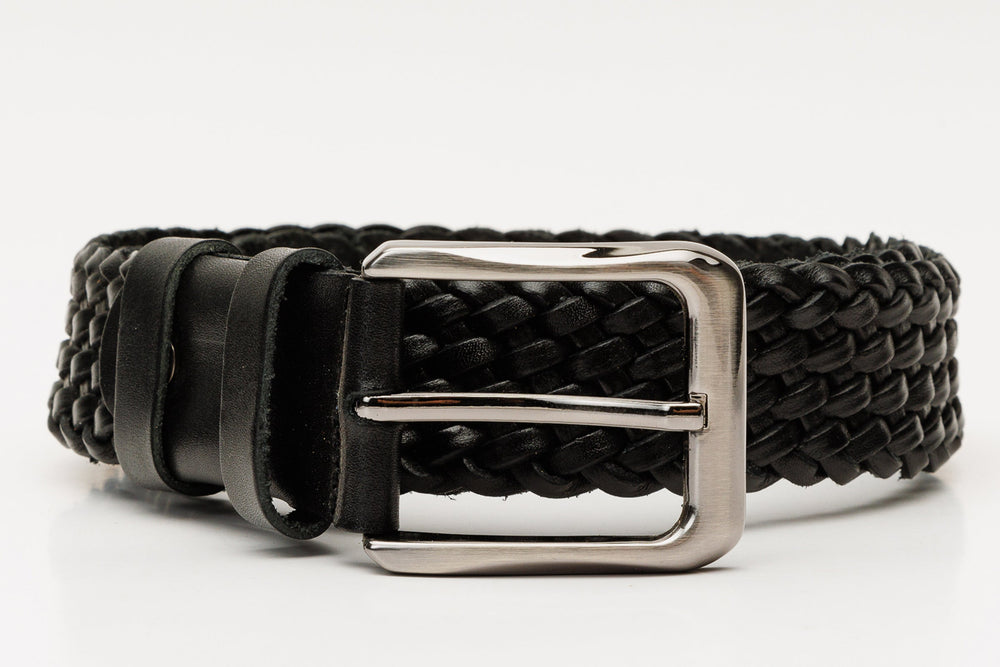 The Grand Woven Black Color Leather Belt Universal Fit