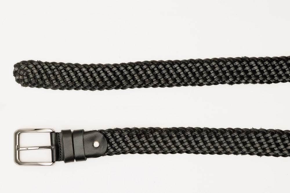 The Grand Woven Black Color Leather Belt Universal Fit