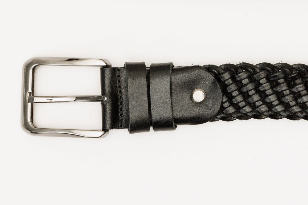 The Grand Woven Black Color Leather Belt Universal Fit