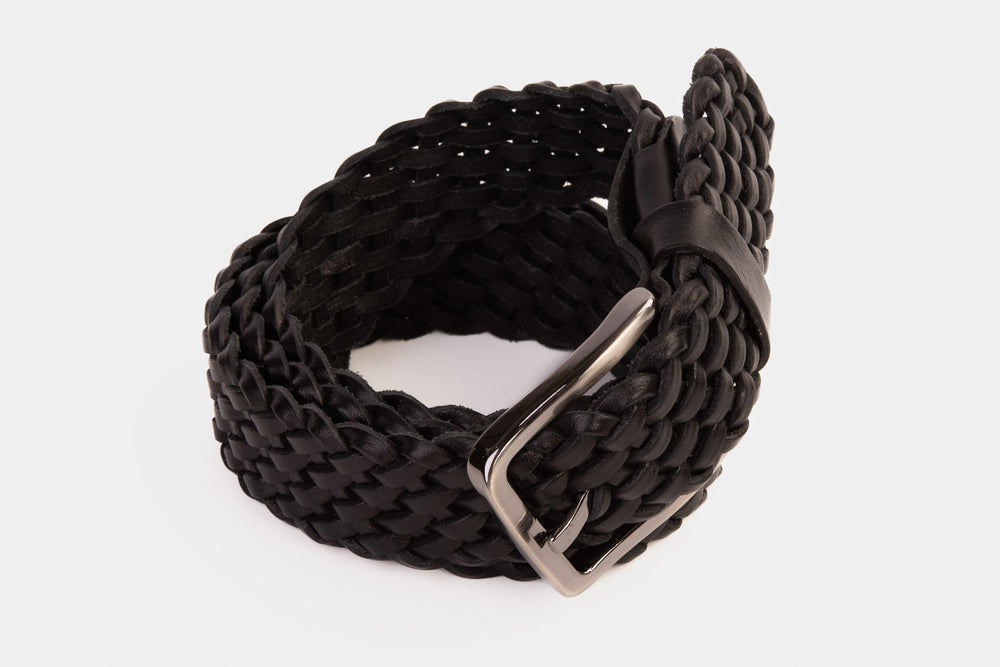 The Grand Woven Black Color Leather Belt Universal Fit
