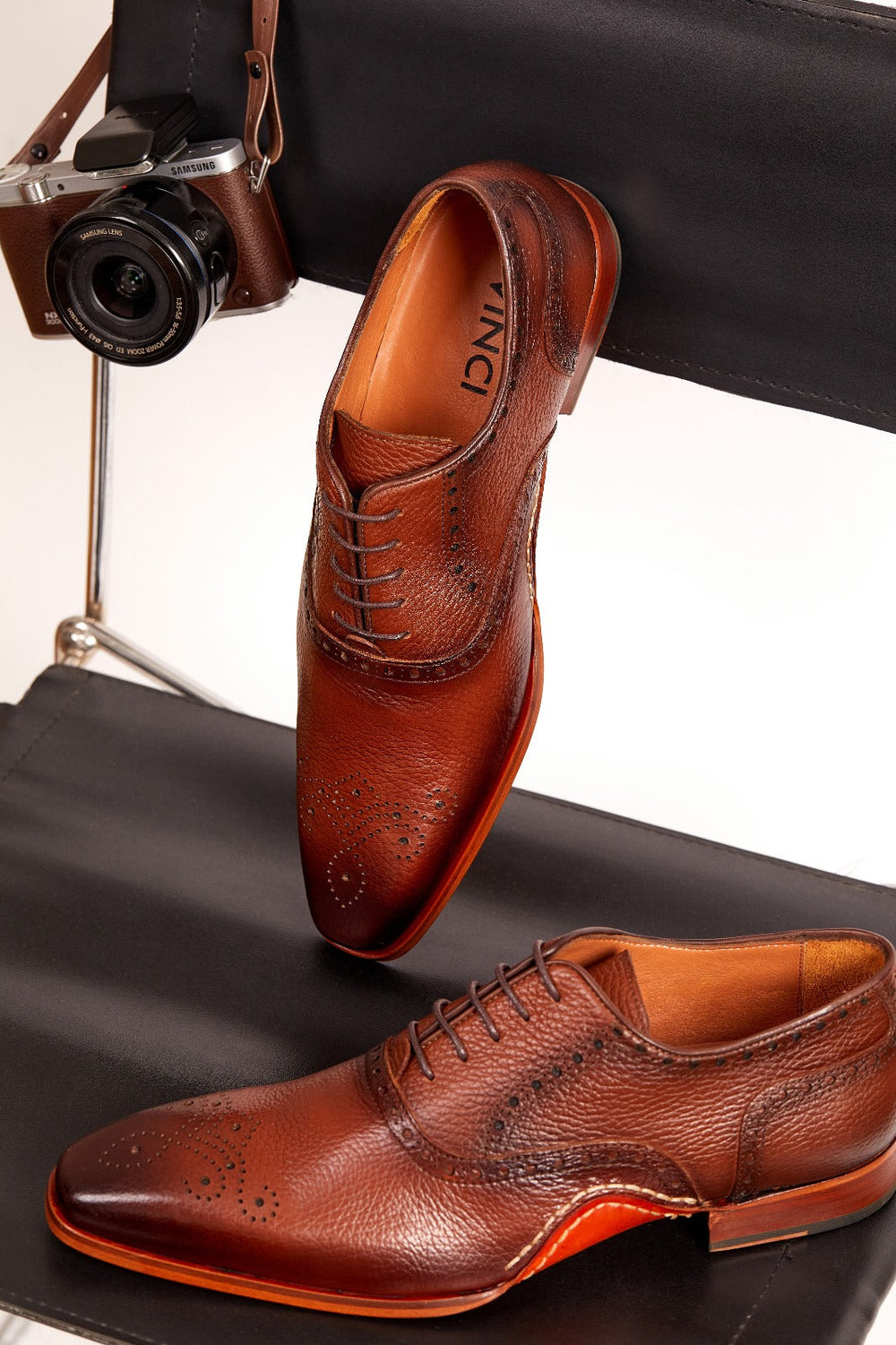 The Draco Handmade Tan Semi Brogue Oxford Shoe Fine Craftsmanship