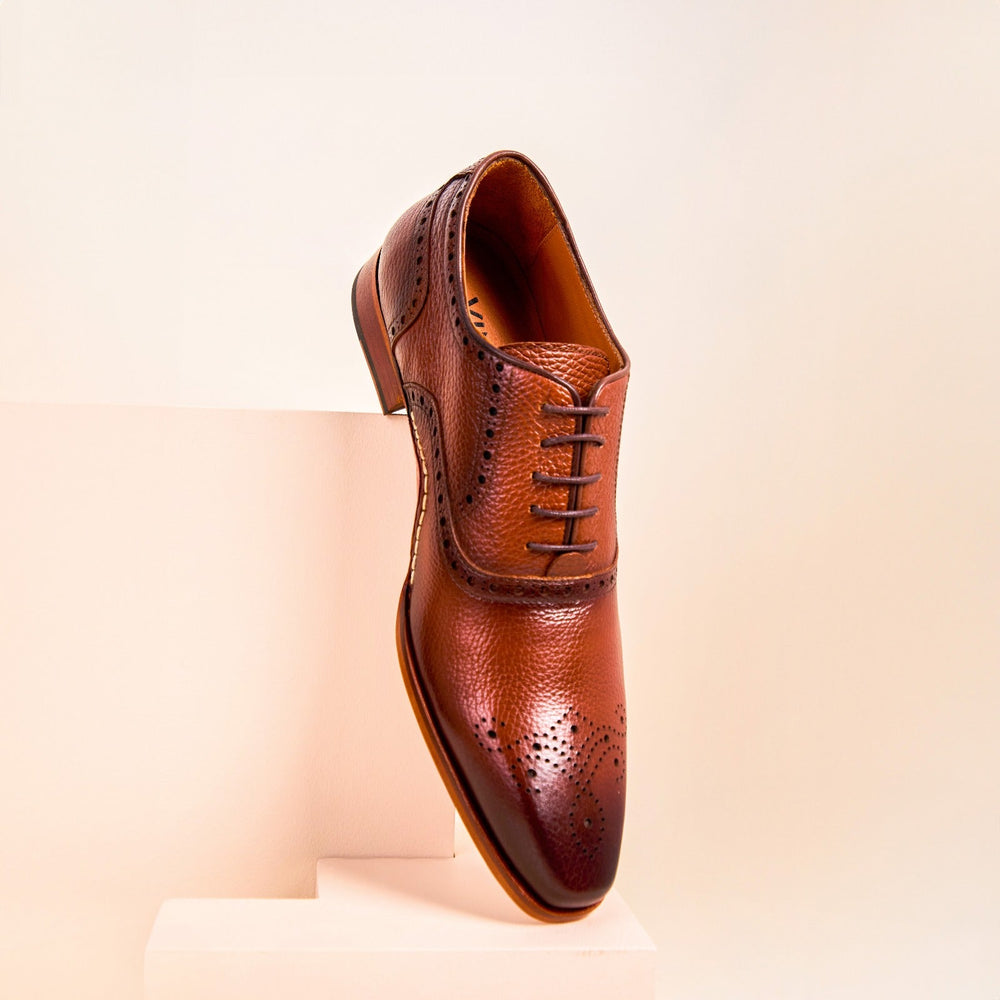 The Draco Handmade Tan Semi Brogue Oxford Shoe Fine Craftsmanship