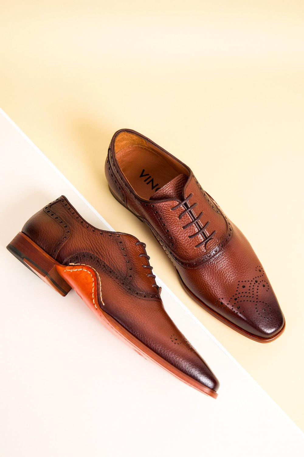 The Draco Handmade Tan Semi Brogue Oxford Shoe Fine Craftsmanship