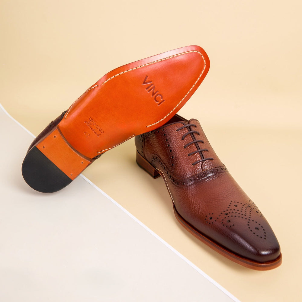 The Draco Handmade Tan Semi Brogue Oxford Shoe Fine Craftsmanship
